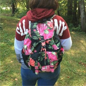 Aeropostal black and pink floral canvas backpack